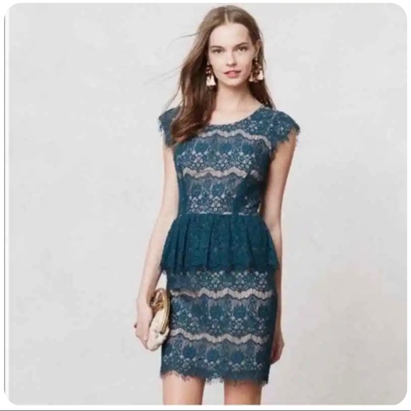 Anthropologie Maeve Elsa green lace peplum dress - Picture 2 of 4